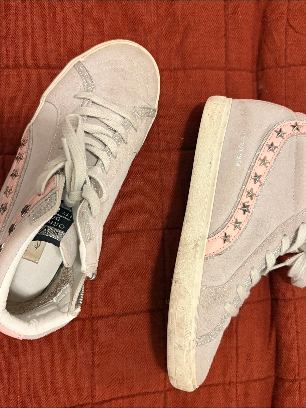 Vintage Havana Pink and Light Gray Suede Sneakers with Star Trim